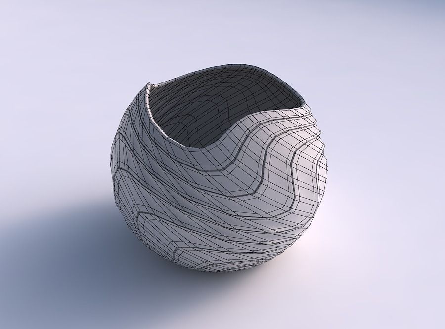 Bowl Spheric wavy with horizontal dents and twisted diagonal ... 3D print model_5