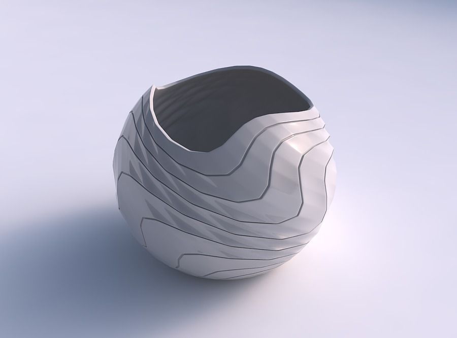Bowl Spheric wavy with horizontal dents and twisted diagonal ... 3D print model_0