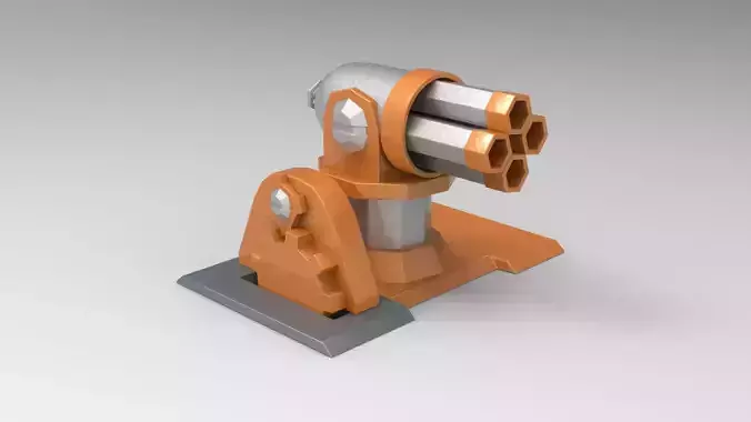 Turret orange and silver gun Low-poly 3D model