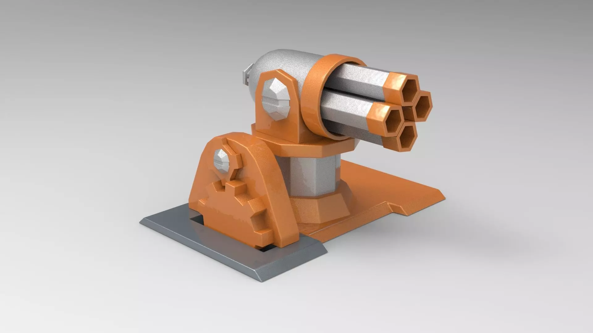 Turret orange and silver gun Low-poly 3D model_0