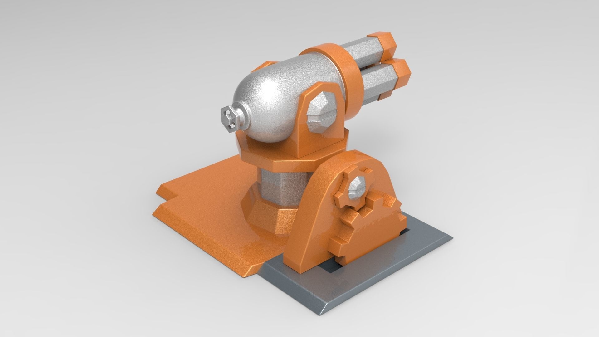 Turret orange and silver gun Low-poly 3D model_3