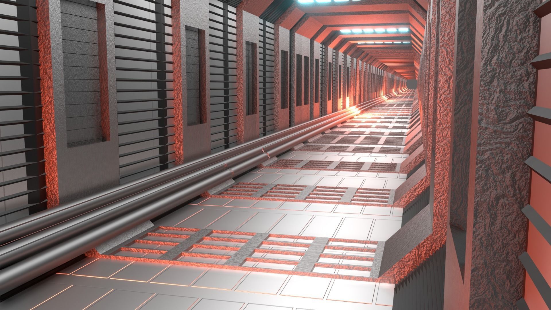 Sci-Fi Passageway for Games or Animation Low-poly 3D model_2