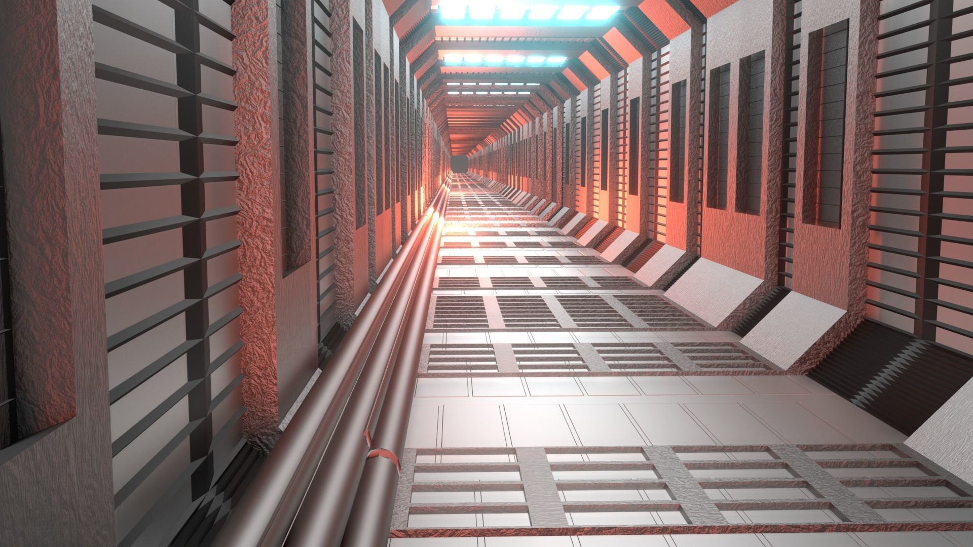 Sci-Fi Passageway for Games or Animation Low-poly 3D model_3