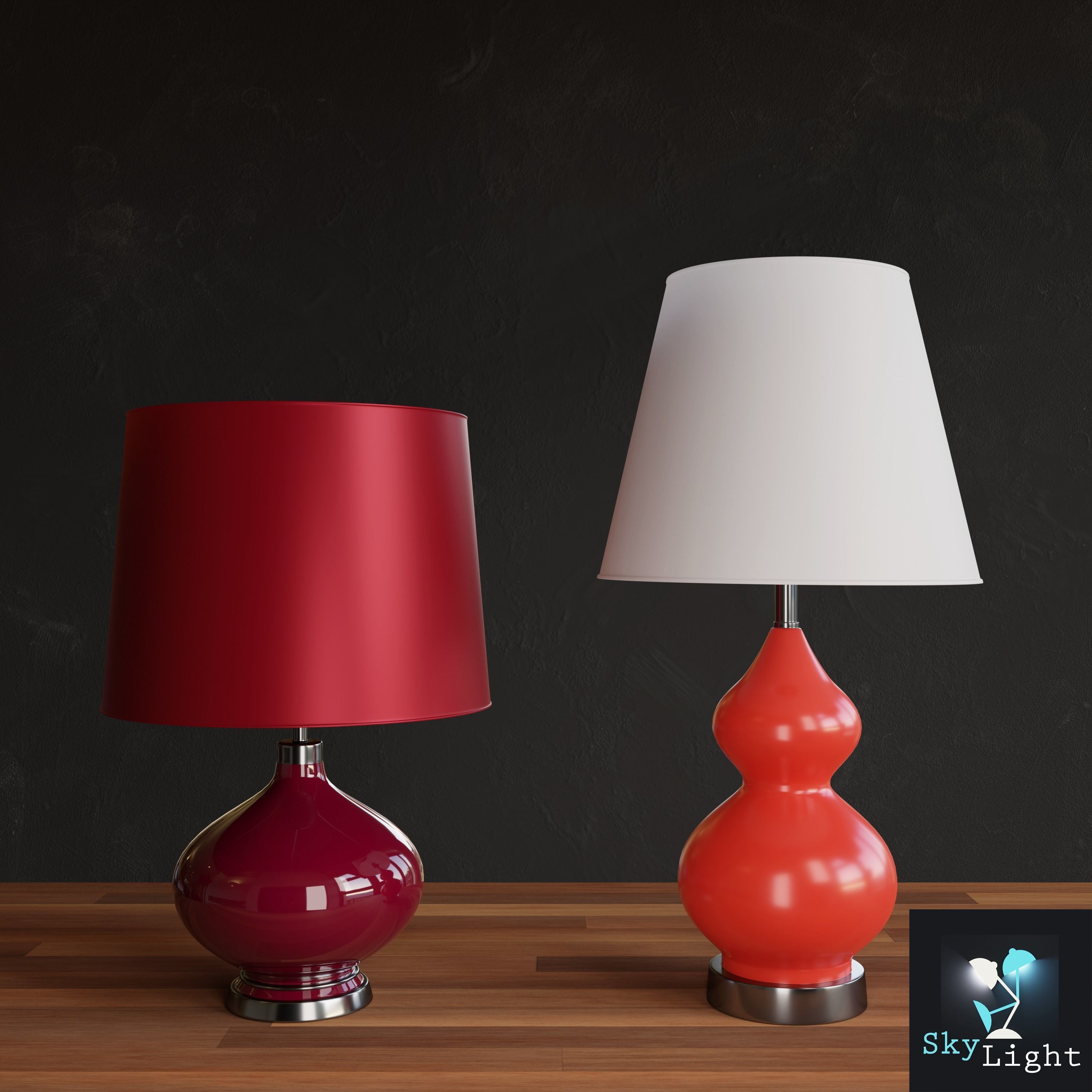 Two Decorative Red Lamps 3D Model 3D model_5