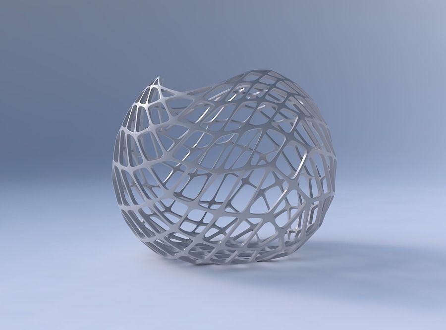 Bowl Spheric wavy with diagonal grid lattice 3D print model_4