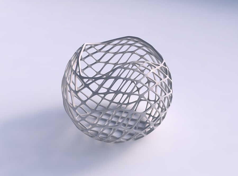 Bowl Spheric wavy with diagonal grid lattice 3D print model_0