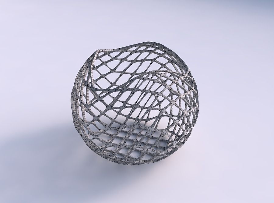 Bowl Spheric wavy with diagonal grid lattice 3D print model_5
