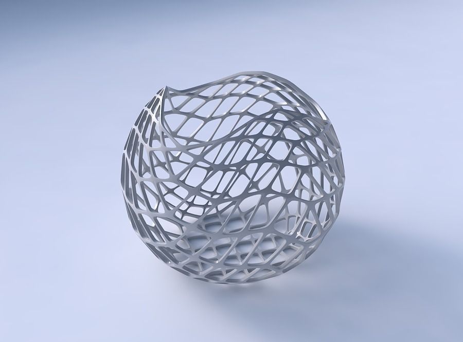 Bowl Spheric wavy with diagonal grid lattice 3D print model_3