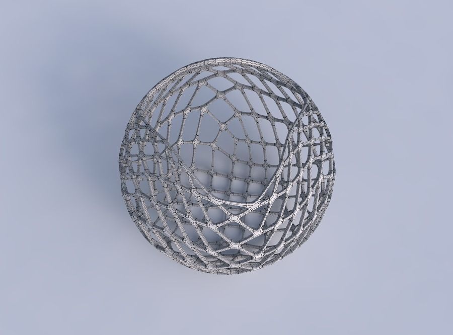 Bowl Spheric wavy with diagonal grid lattice 3D print model_6