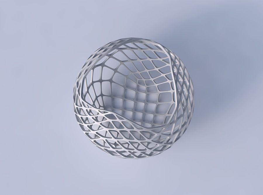 Bowl Spheric wavy with diagonal grid lattice 3D print model_2