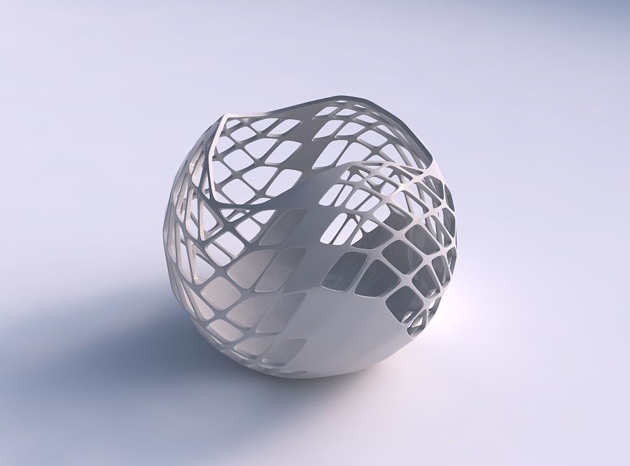 Bowl Spheric wavy with diagonal grid lattice 3 3D print model_0