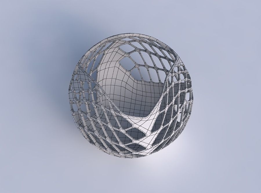 Bowl Spheric wavy with diagonal grid lattice 3 3D print model_6