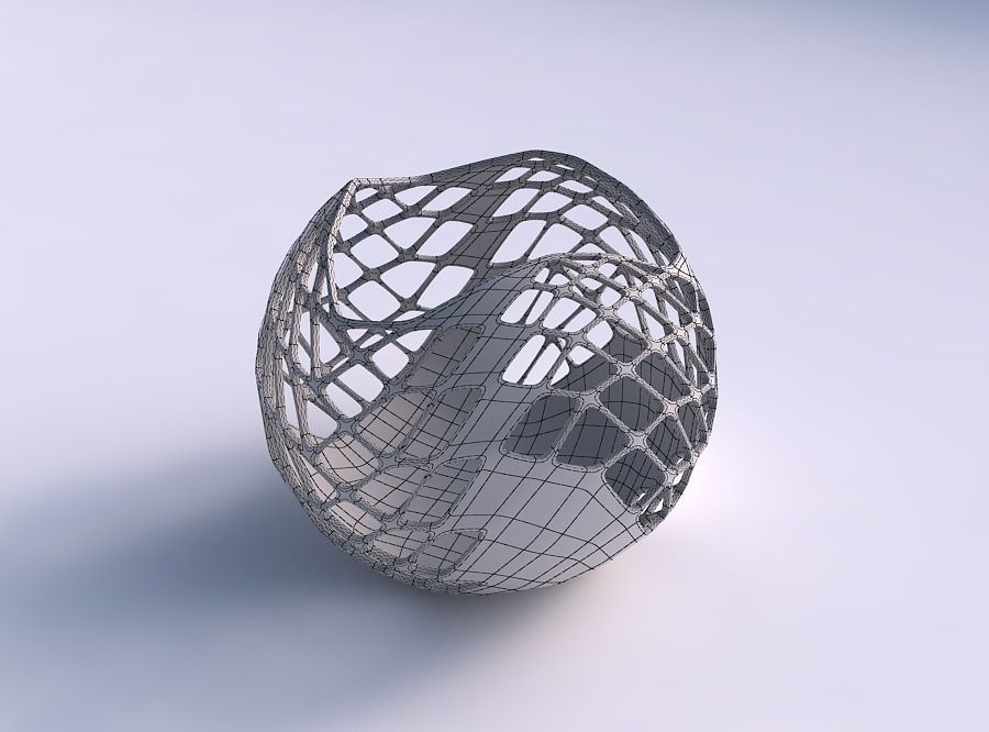 Bowl Spheric wavy with diagonal grid lattice 3 3D print model_5