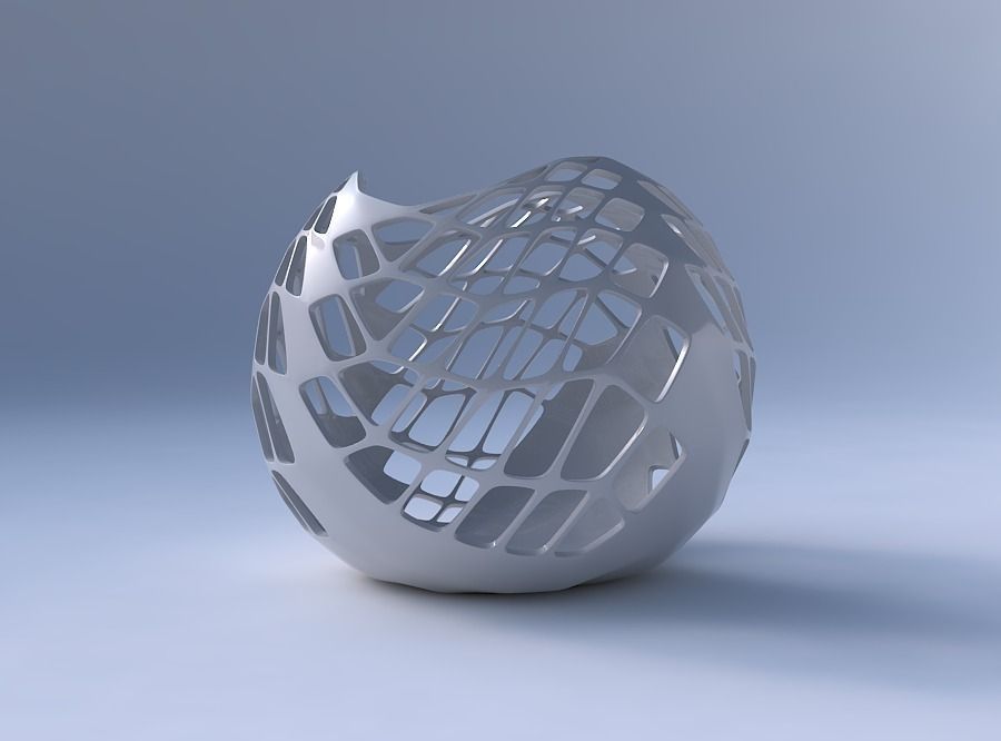 Bowl Spheric wavy with diagonal grid lattice 3 3D print model_4