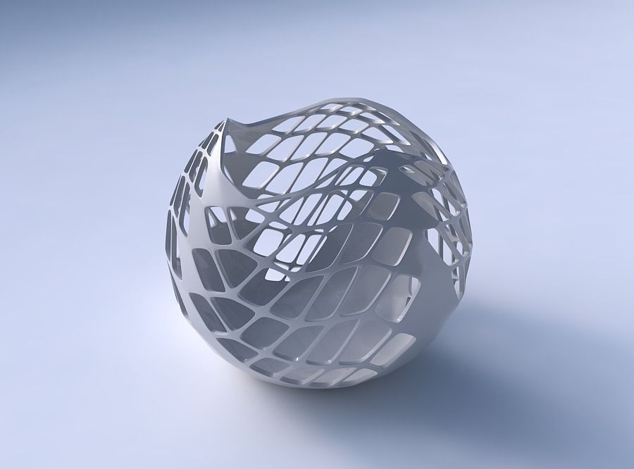 Bowl Spheric wavy with diagonal grid lattice 3 3D print model_3