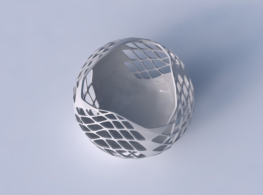 Bowl Spheric wavy with diagonal grid lattice 3 3D print model_2
