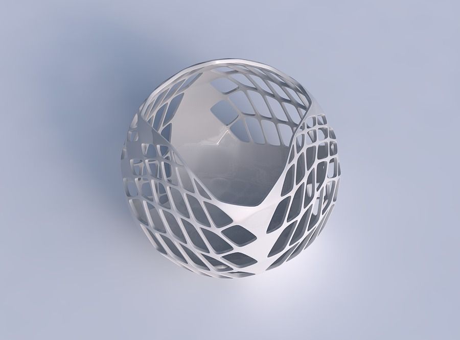 Bowl Spheric wavy with diagonal grid lattice 3 3D print model_1