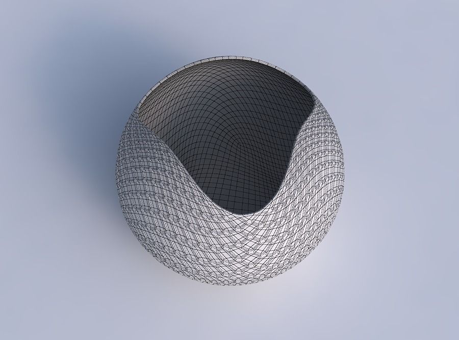 Bowl Spheric wavy with diagonal grid dents 3D print model_6