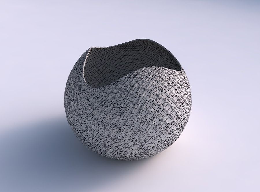 Bowl Spheric wavy with diagonal grid dents 3D print model_5