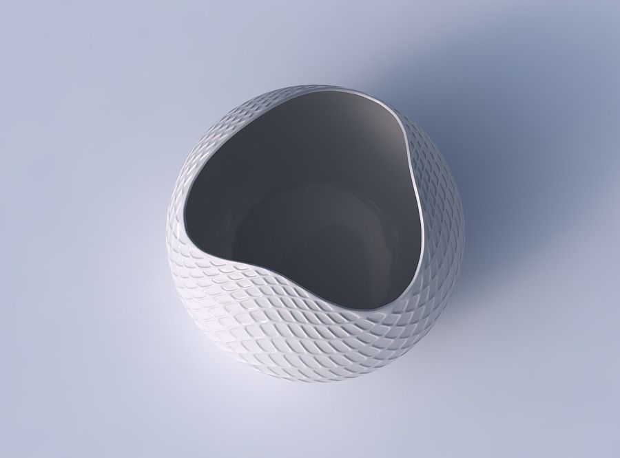 Bowl Spheric wavy with diagonal grid dents 3D print model_2
