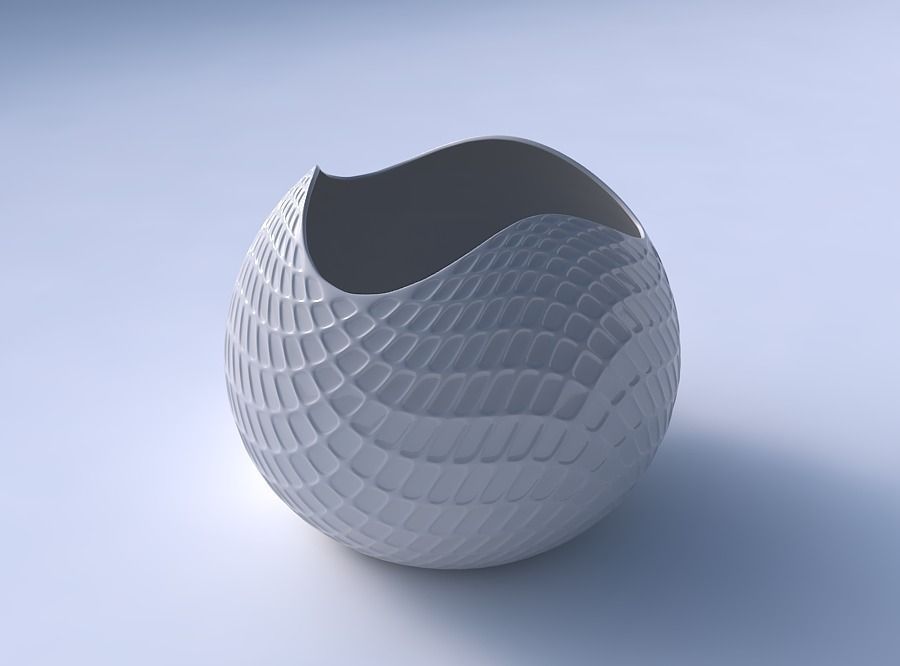 Bowl Spheric wavy with diagonal grid dents 3D print model_3