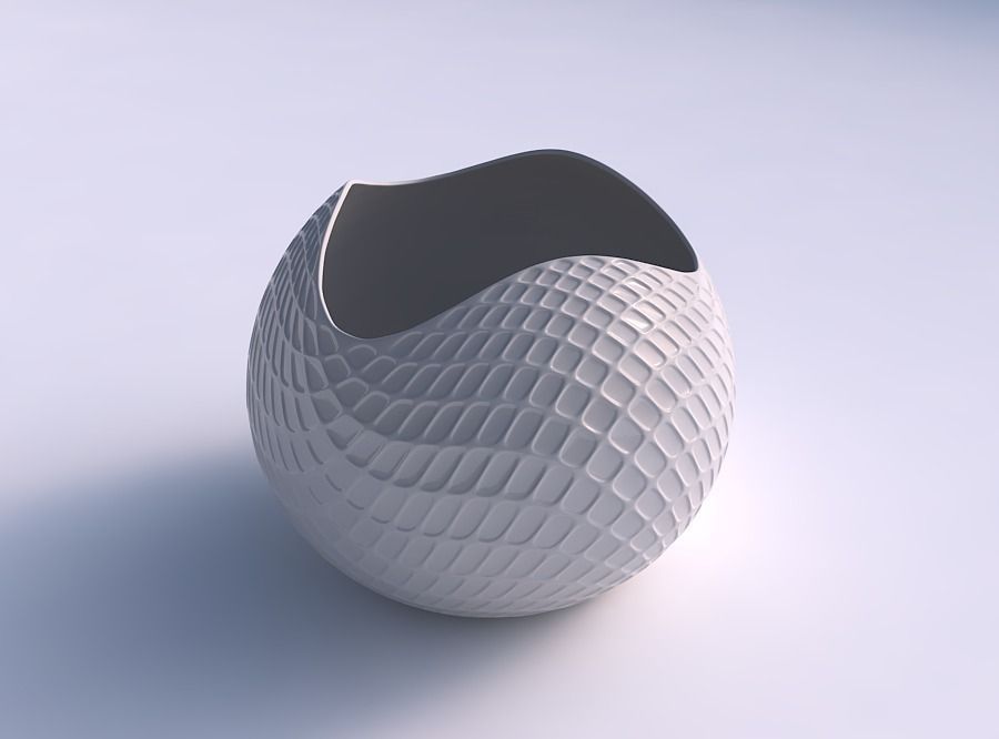 Bowl Spheric wavy with diagonal grid dents 3D print model_0