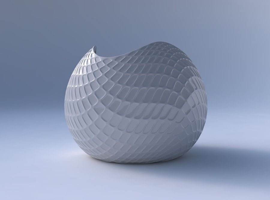 Bowl Spheric wavy with diagonal grid dents 3D print model_4