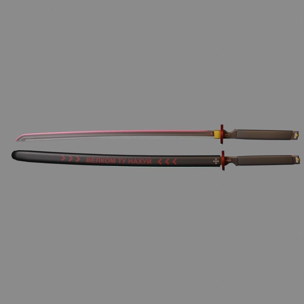 Katana japanese samurai sword 3D model_2