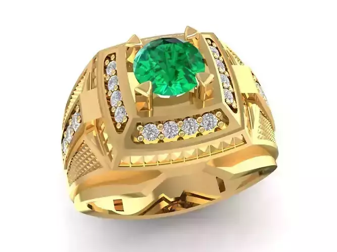 Luxury Pyramid Diamond Men Ring 3D Model 1084