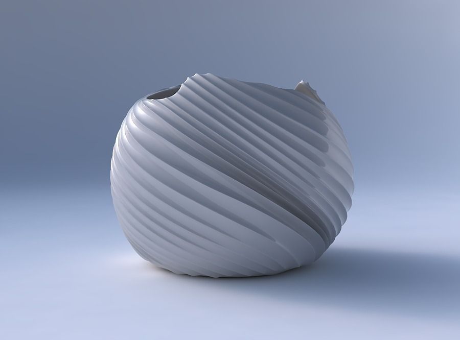 Bowl Spheric wavy with bent extruded lines 3 3D print model_4