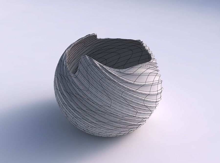 Bowl Spheric wavy with bent extruded lines 3 3D print model_5