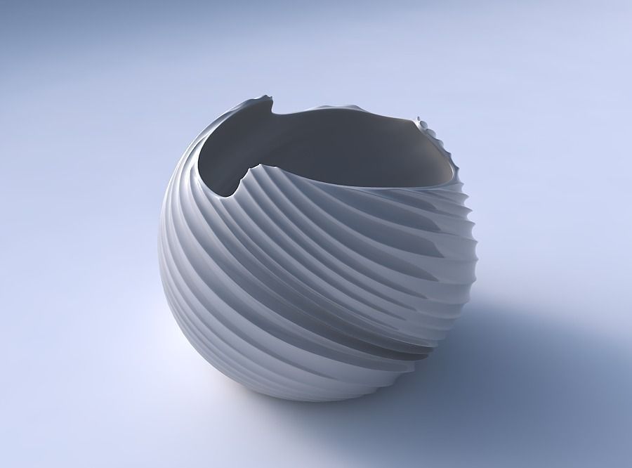 Bowl Spheric wavy with bent extruded lines 3 3D print model_3