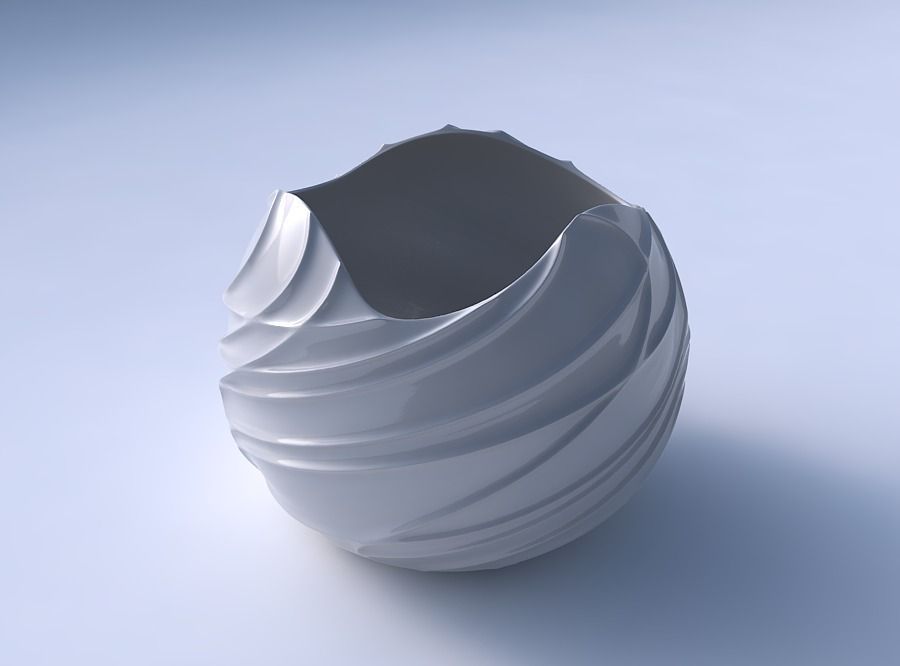 Bowl Spheric wavy sparse extruded lines 3D print model_3