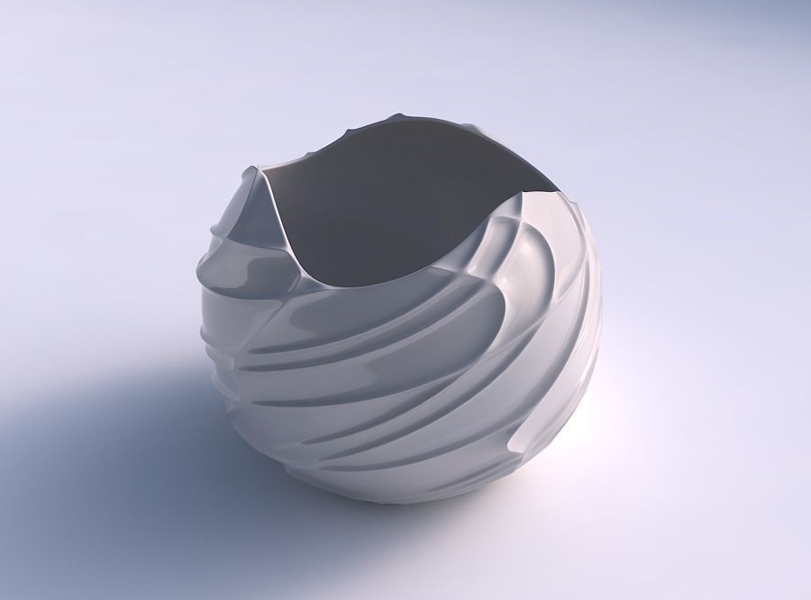 Bowl Spheric wavy sparse extruded lines 3D print model_0