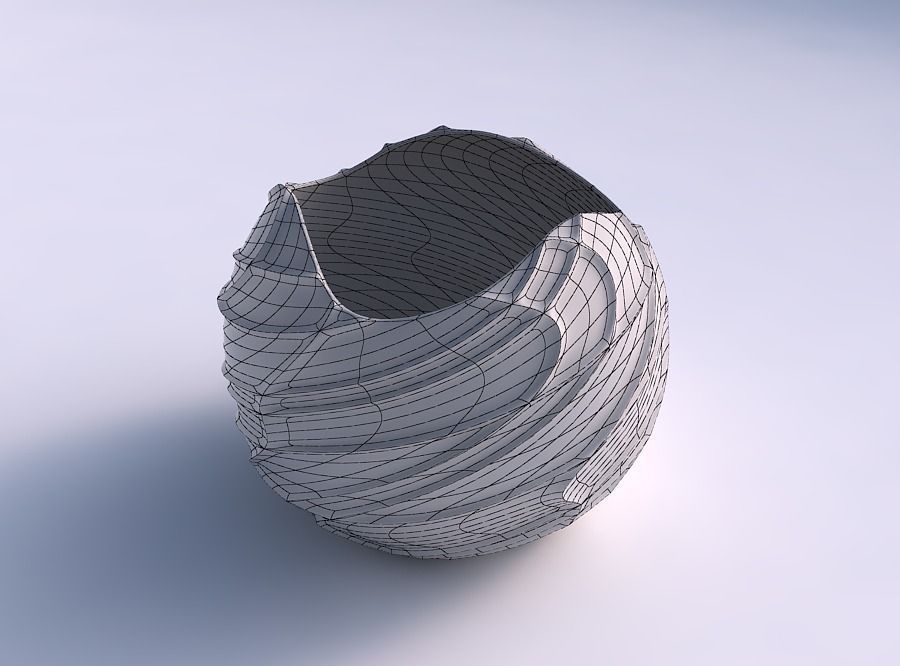 Bowl Spheric wavy sparse extruded lines 3D print model_5