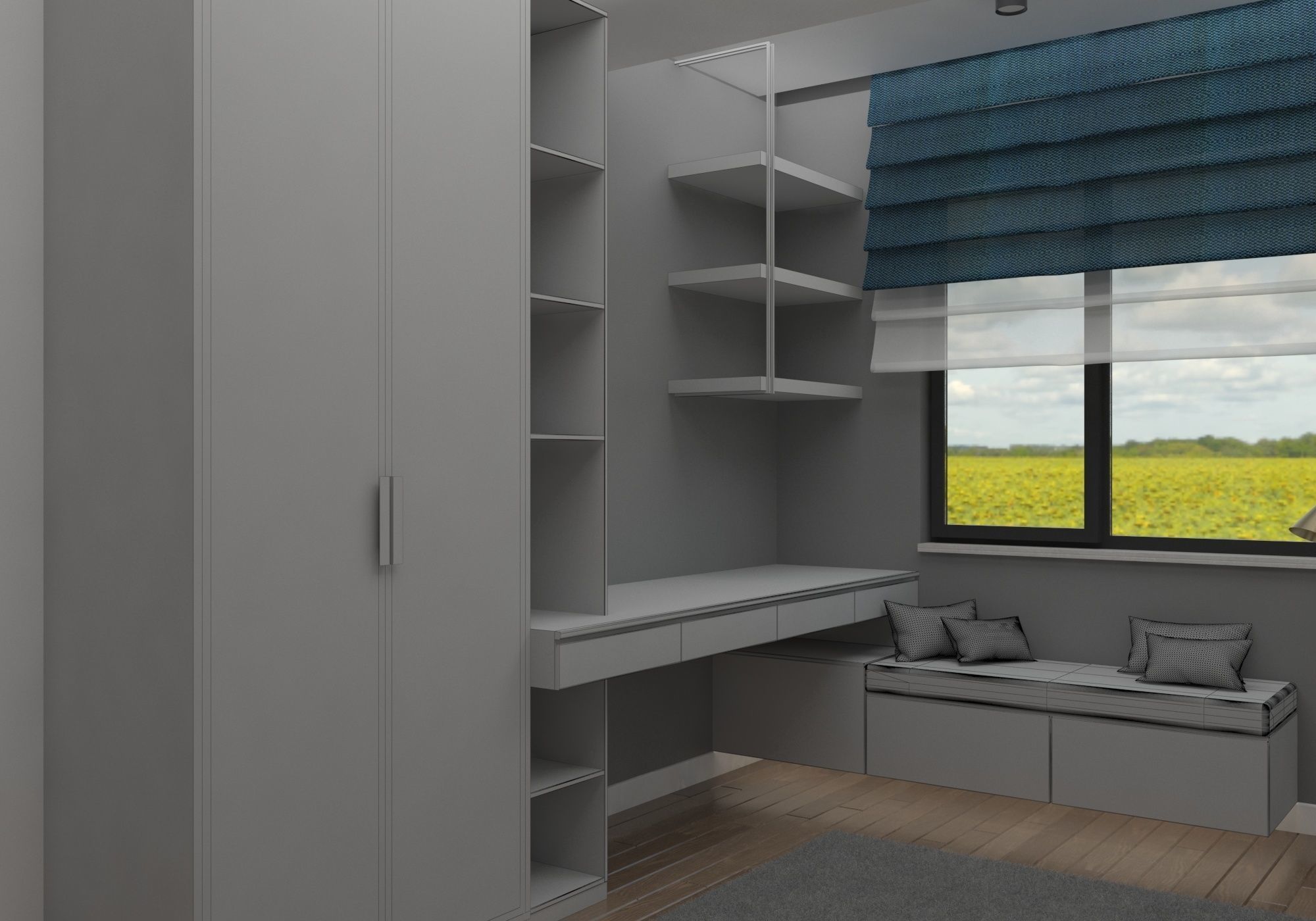 Wardrobe bedroom with desk and 3D model_5