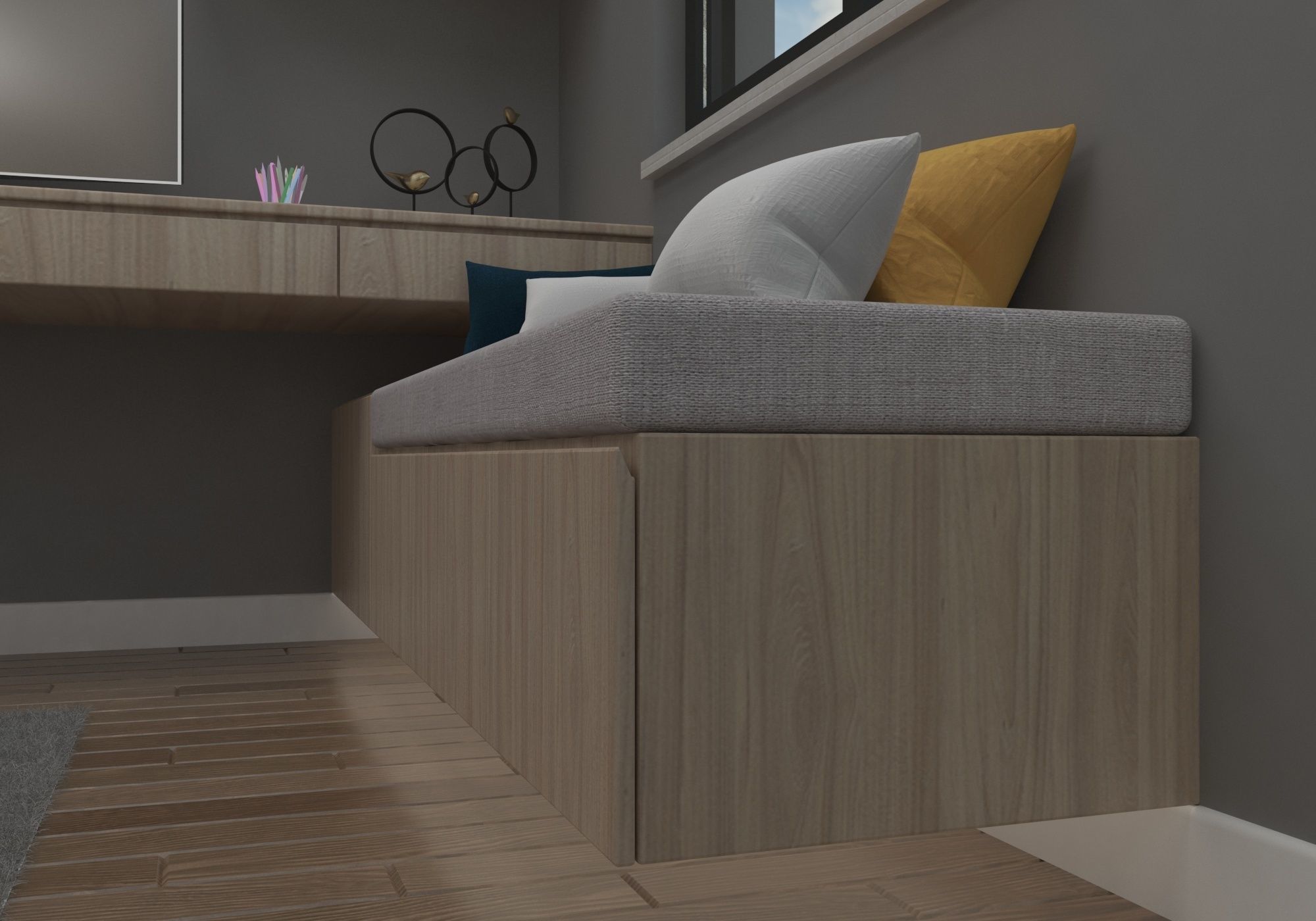 Wardrobe bedroom with desk and 3D model_3