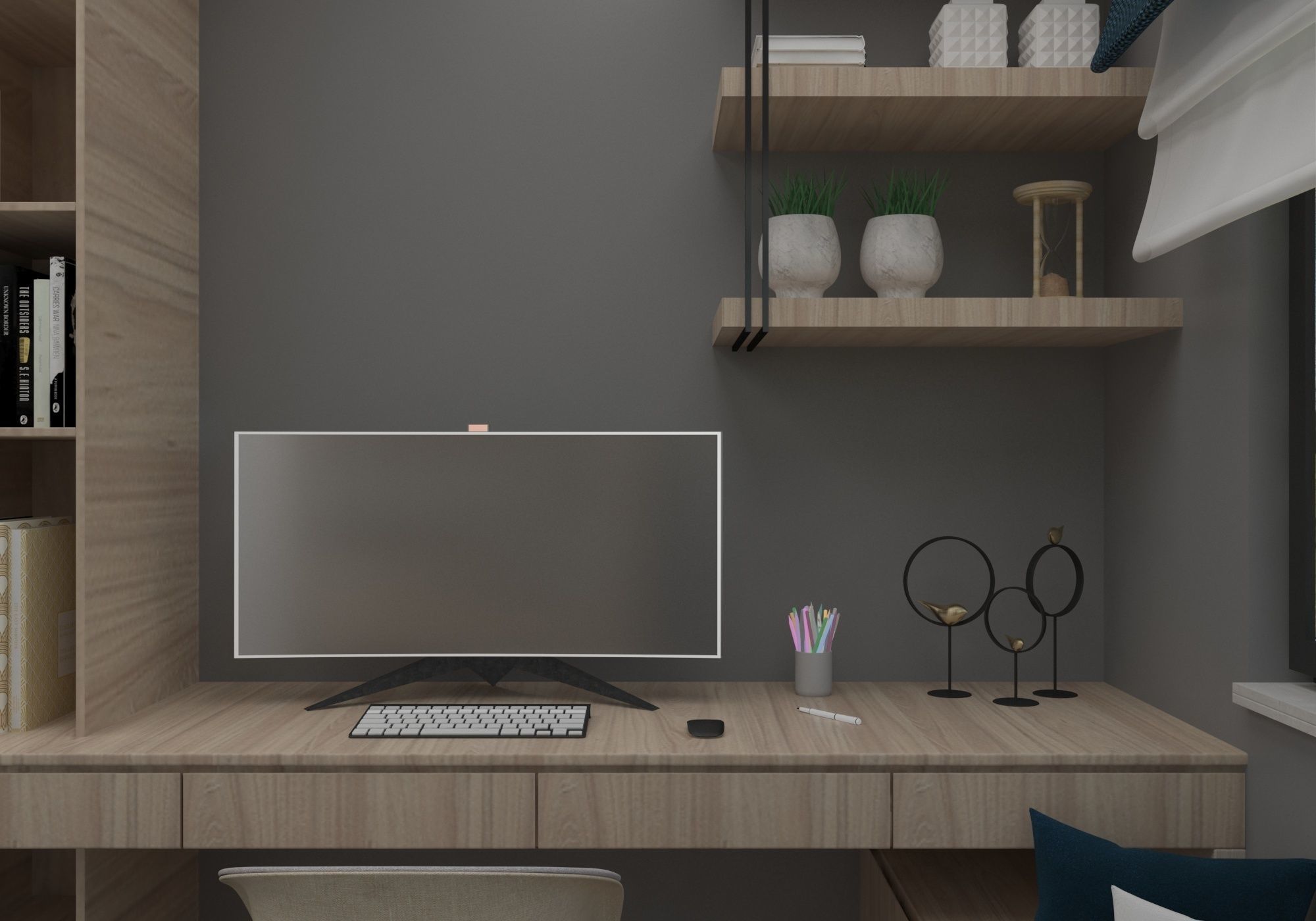 Wardrobe bedroom with desk and 3D model_1