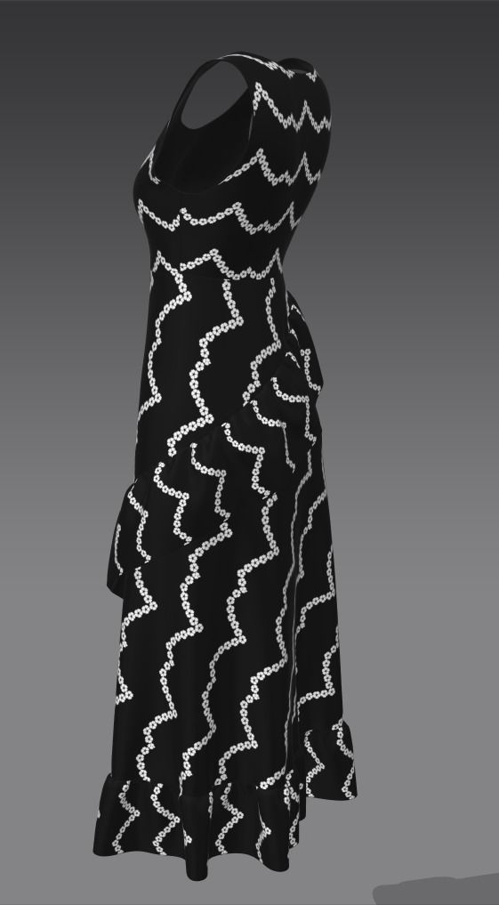 Ladies Black Frock Free low-poly 3D model_10