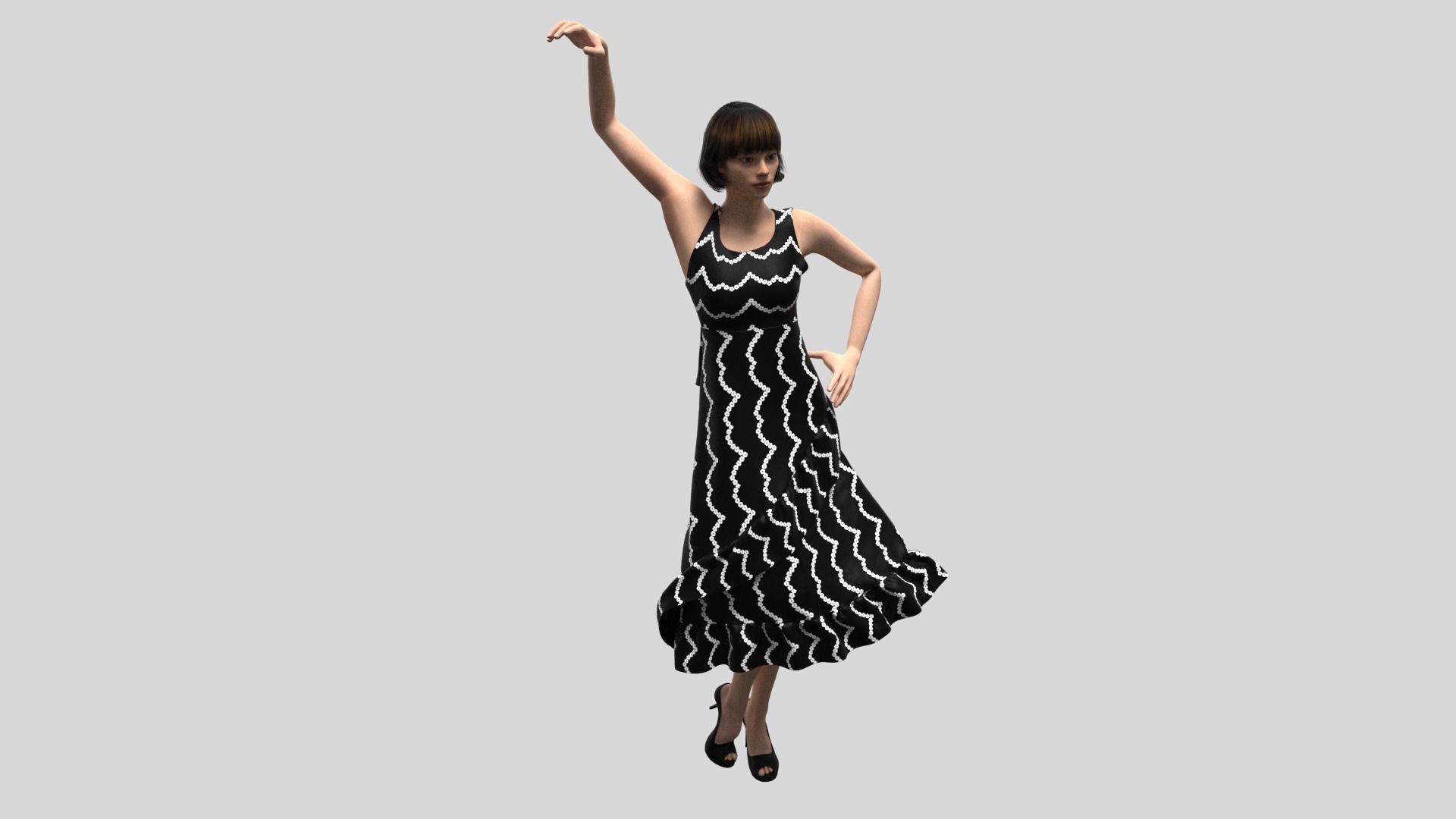 Ladies Black Frock Free low-poly 3D model_2