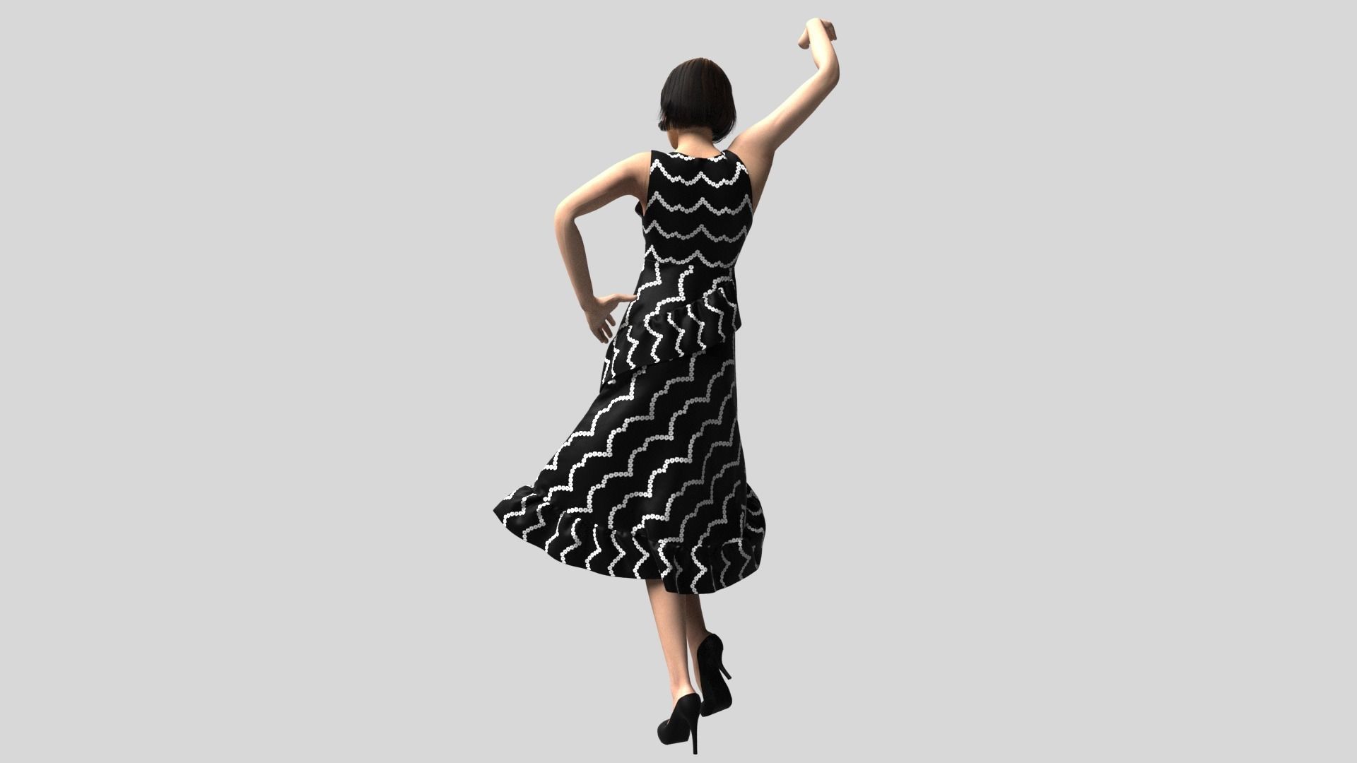 Ladies Black Frock Free low-poly 3D model_3