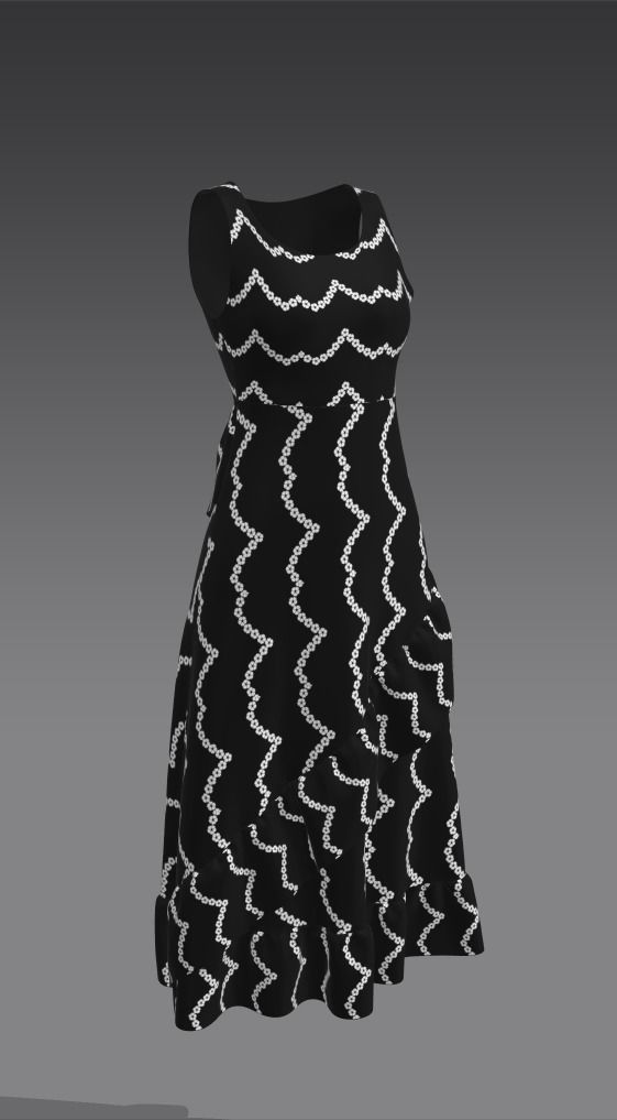 Ladies Black Frock Free low-poly 3D model_5