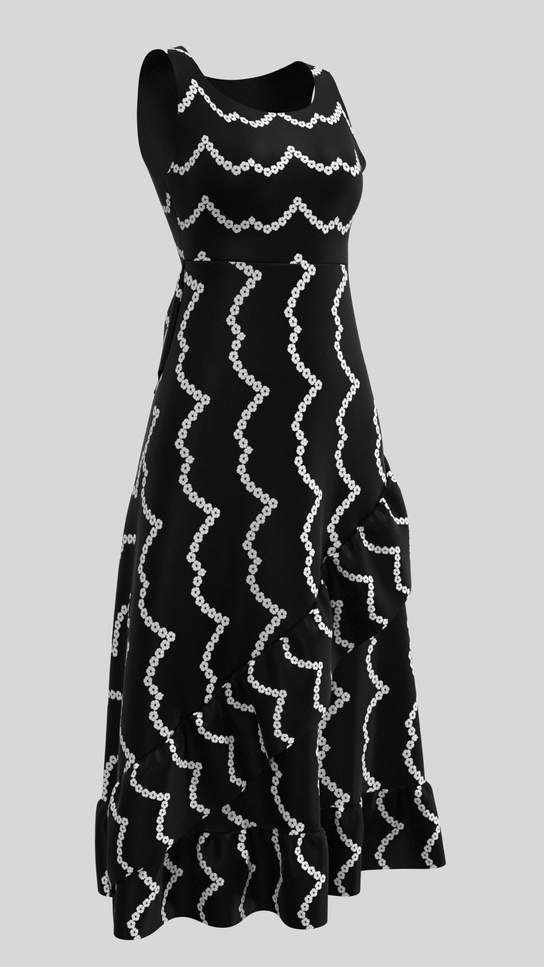 Ladies Black Frock Free low-poly 3D model_1