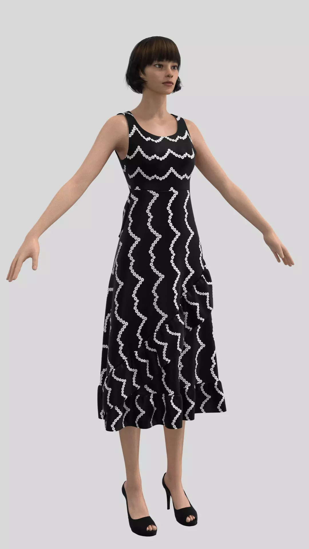 Ladies Black Frock Free low-poly 3D model_0