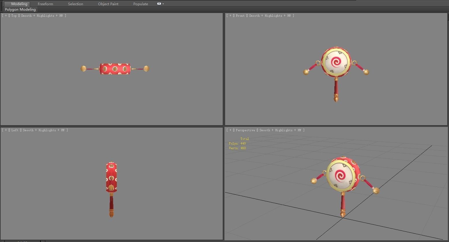 Cartoon hand drum - children  toy Low-poly 3D model_4