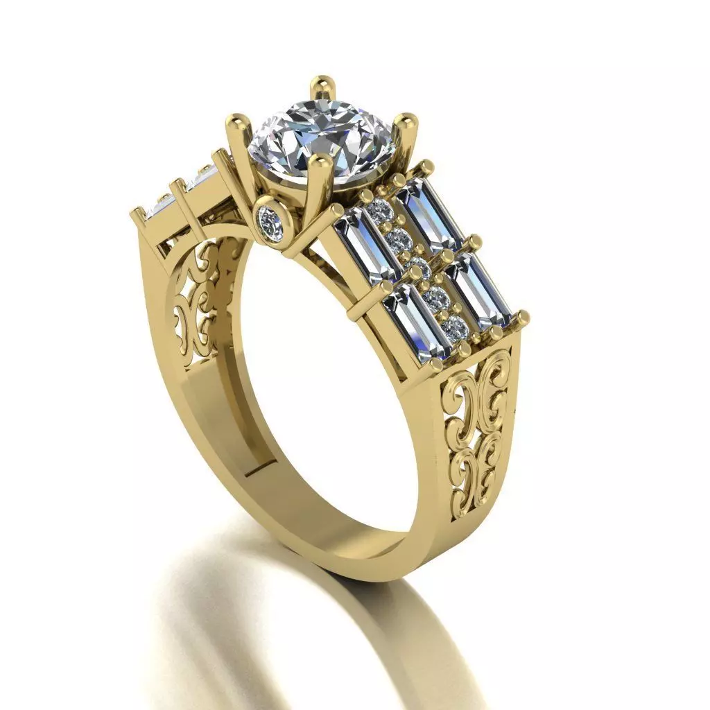 baguette solitaire ring 3D print model_0