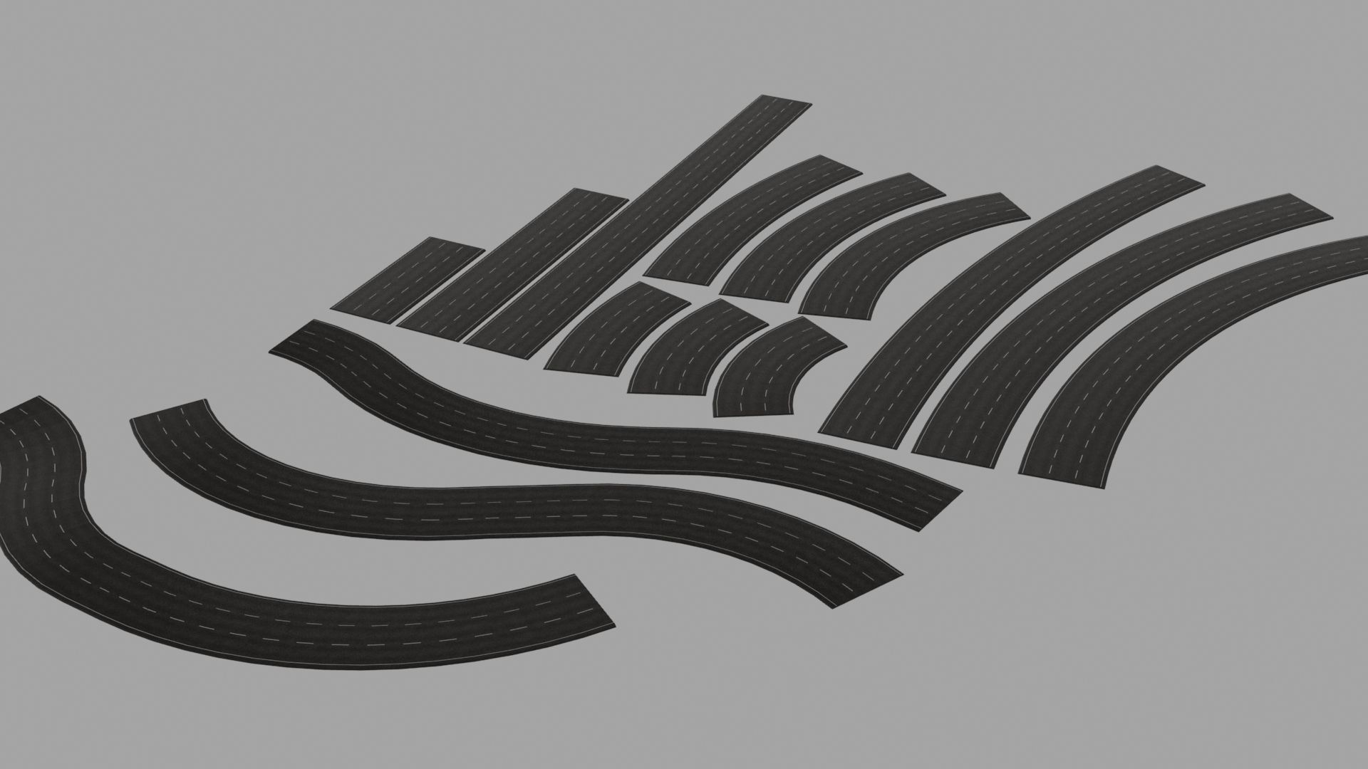 PBR 4K-2K  Three-Lane Highway Roads Clean Low-poly 3D model_21