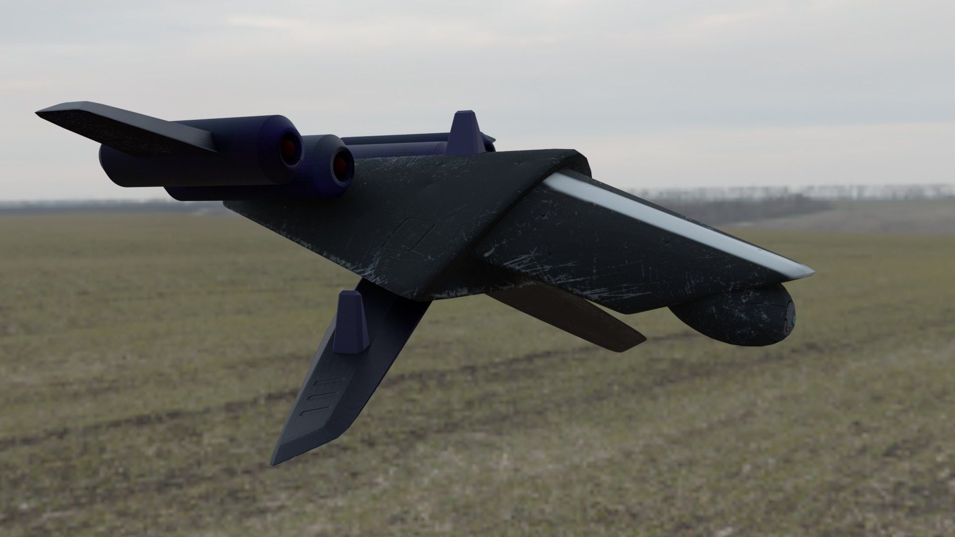 Aircraft airplane X-wing and four-turbine Low-poly 3D model_4