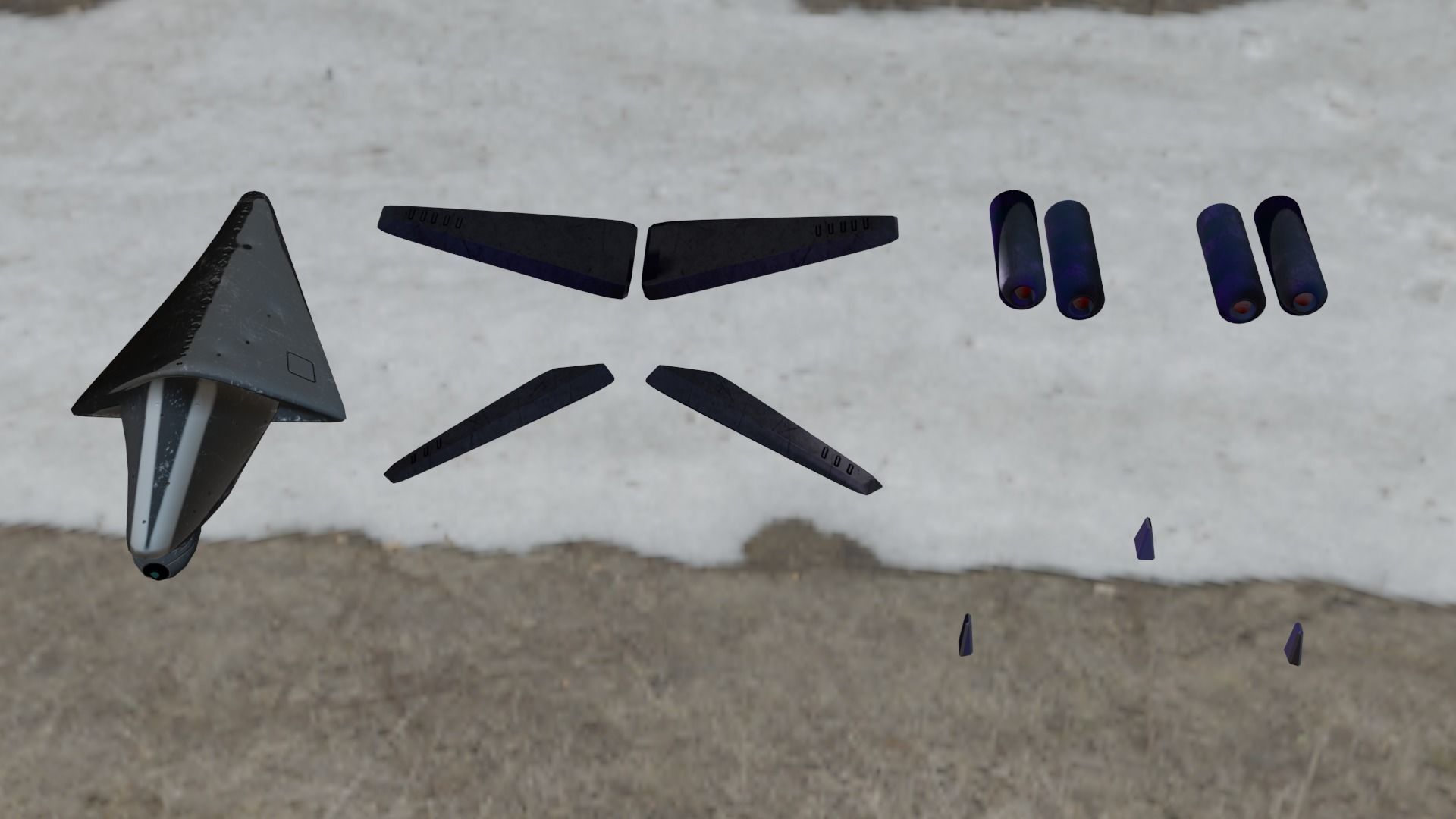 Aircraft airplane X-wing and four-turbine Low-poly 3D model_13