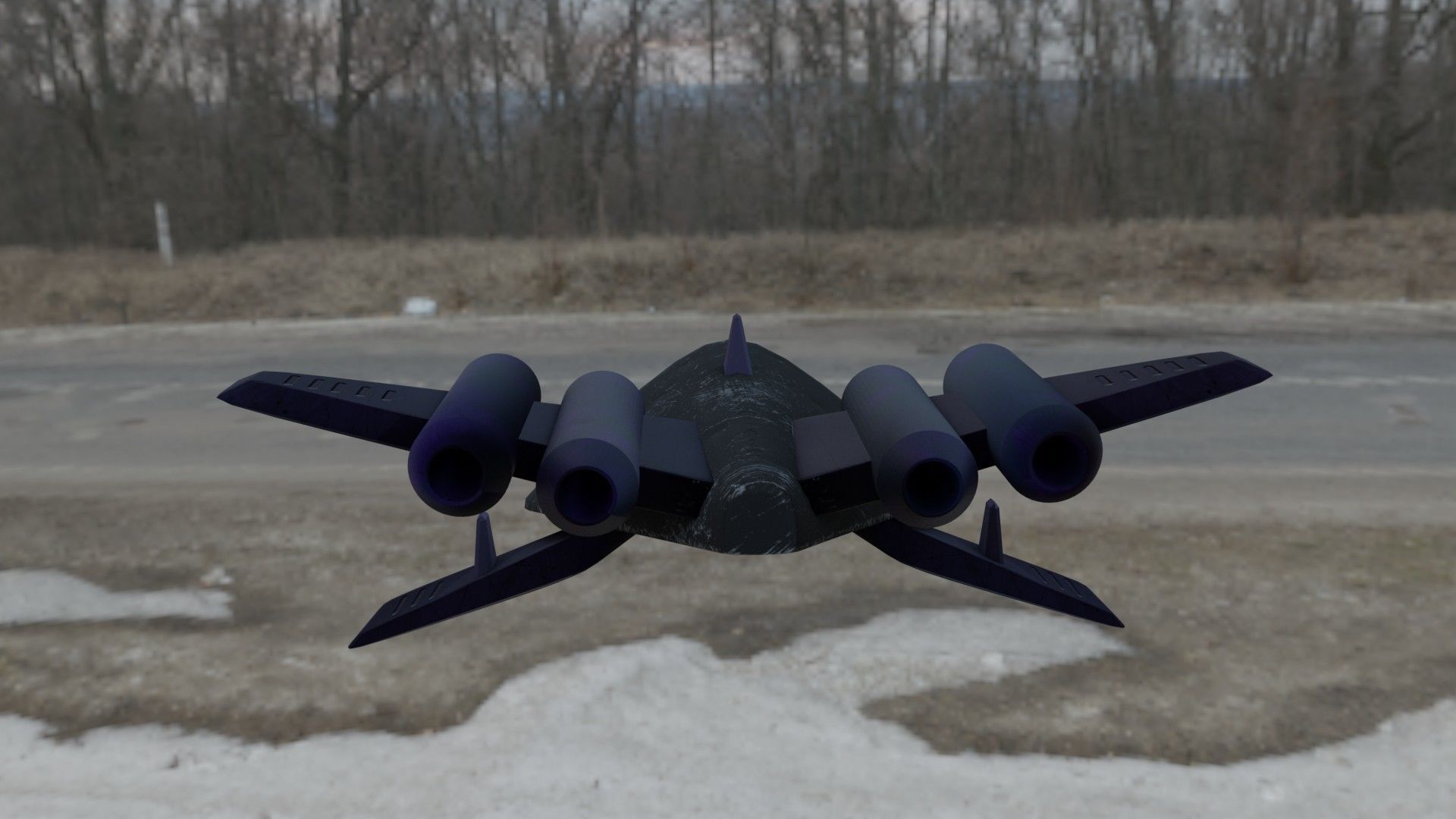 Aircraft airplane X-wing and four-turbine Low-poly 3D model_5